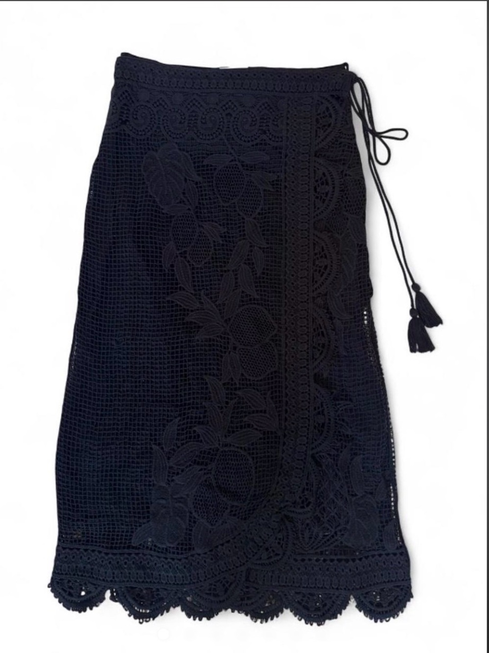 FARM Rio Black Guipure Wrap Skirt